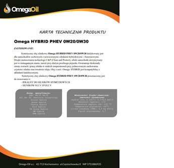 OLEJ OMEGA 0W-30 1L HYBRID PHEV