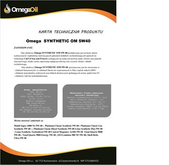 OLEJ OMEGA 5W-40 60L SYNTHETIC OM