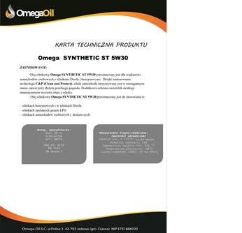 OLEJ OMEGA 5W-30 200L SYNTHETIC ST