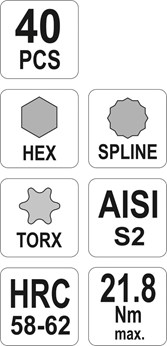 KOŃCÓWKI WKRĘTAKOWE TORX, HEX, SPLINE, KPL. 40 SZT.