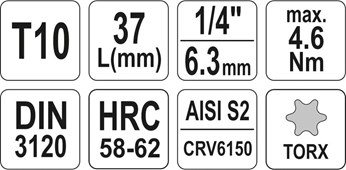 KLUCZ TRZPIENIOWY TORX 1/4 T10 L37MM