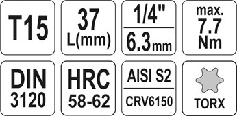 KLUCZ TRZPIENIOWY TORX 1/4 T15 L37MM
