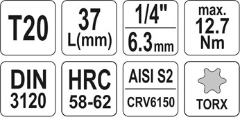 KLUCZ TRZPIENIOWY TORX 1/4 T20 L37MM