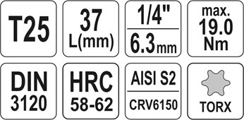 KLUCZ TRZPIENIOWY TORX 1/4 T25 L37MM
