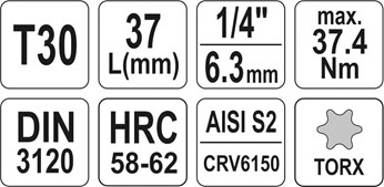 KLUCZ TRZPIENIOWY TORX 1/4 T30 L37MM