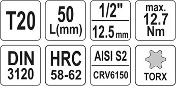 KLUCZ TRZPIENIOWY TORX 1/2 T20 L55MM