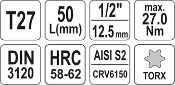 KLUCZ TRZPIENIOWY TORX 1/2 T27 L55MM