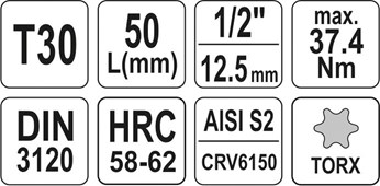 KLUCZ TRZPIENIOWY TORX 1/2 T30 L55MM