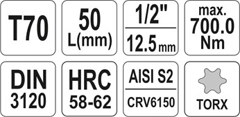 KLUCZ TRZPIENIOWY TORX 1/2 T70 L55MM