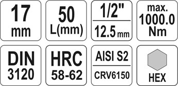 KLUCZ TRZPIENIOWY HEX 1/2 17MM L55MM