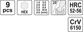 KLUCZE HEX KULKA 9CZ. 1,5-10MM CRV
