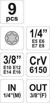 KLUCZE NASADOWE TORX C.V. E5-E16 9CZ.