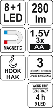 LAMPA WARSZTATOWA 8+1 LED, 280LM DIODOWA
